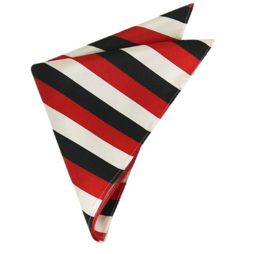 Image 1 of Red Black White Stripes Groomsmen Groom Wedding Mens Pocket Square