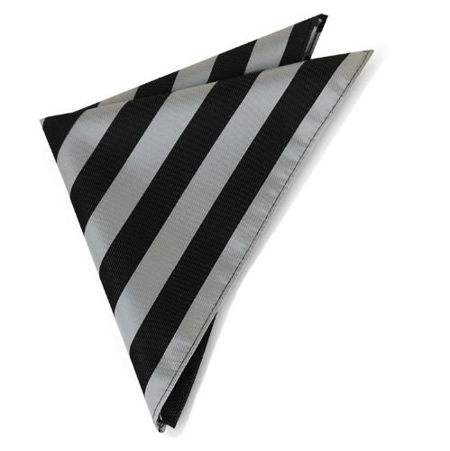 Image 1 of Silver Black Stripes Groomsmen Groom Wedding Mens Pocket Square