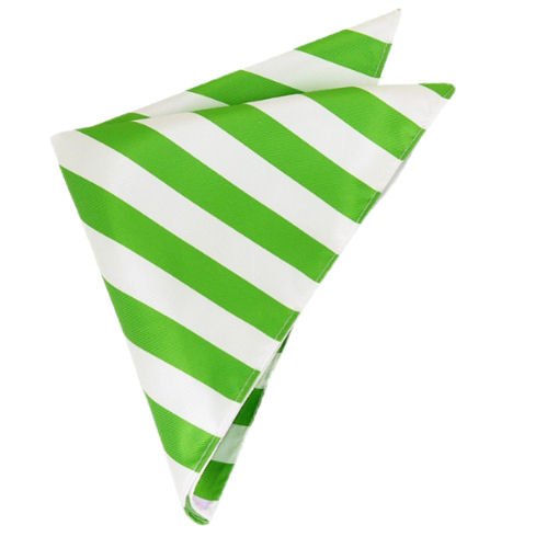 Image 1 of White Green Stripes Groomsmen Groom Wedding Mens Pocket Square