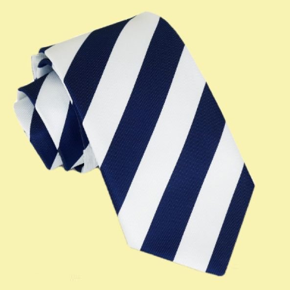 Image 0 of White Navy Blue Diagonal Stripes Formal Wedding Straight Mens Neck Tie 