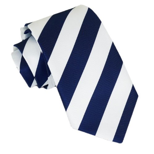 Image 1 of White Navy Blue Diagonal Stripes Formal Wedding Straight Mens Neck Tie 