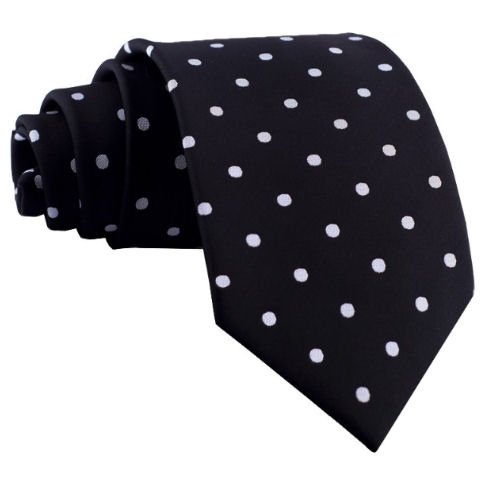 Image 1 of Black White Polka Dots Formal Wedding Straight Mens Neck Tie  
