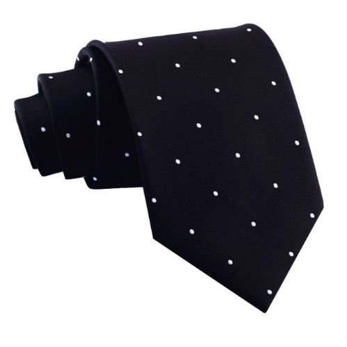 Image 1 of Black White Pin Dots Formal Wedding Straight Mens Neck Tie  