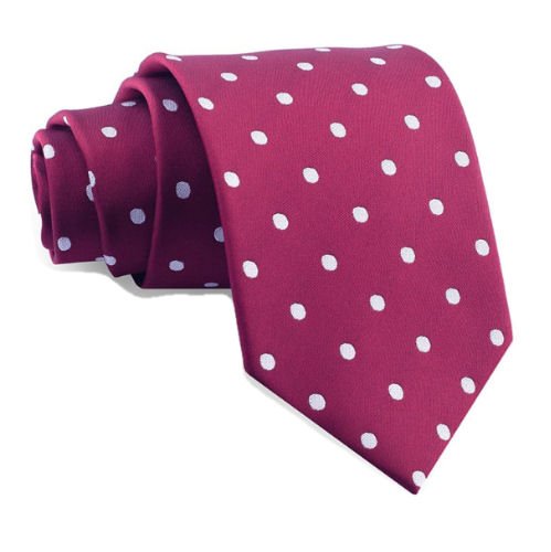 burgundy tie with white polka dots