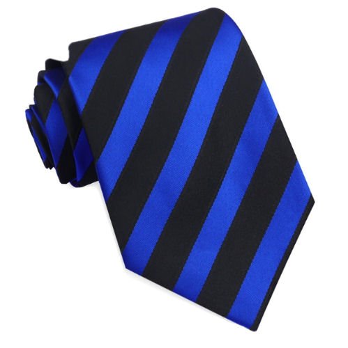 Image 1 of Royal Blue Black Stripes Formal Boys Ages 7-13 Wedding Straight Boys Neck Tie 