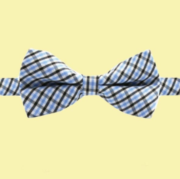 Image 0 of Black White Blue Check Gingham Boys Ages 1-7 Wedding Boys Neck Bow Tie 