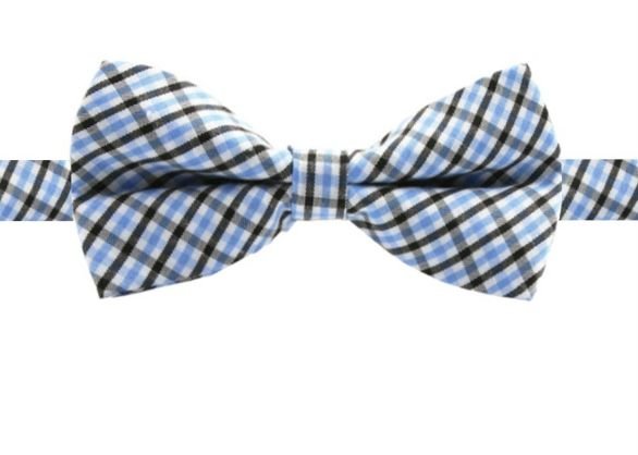 Image 1 of Black White Blue Check Gingham Boys Ages 1-7 Wedding Boys Neck Bow Tie 