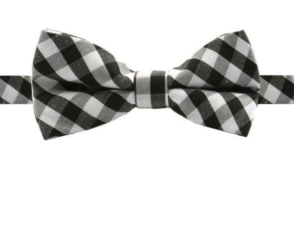 Image 1 of Black White Grey Check Boys Ages 1-7 Wedding Boys Neck Bow Tie 