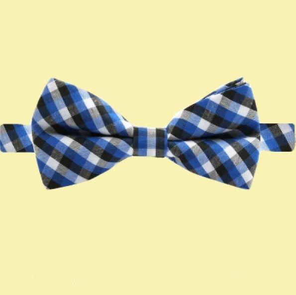 Image 0 of Black White Blue Check Boys Ages 1-7 Wedding Boys Neck Bow Tie 