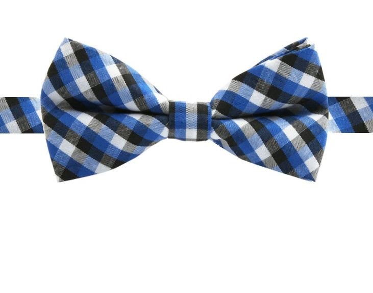 Image 1 of Black White Blue Check Boys Ages 1-7 Wedding Boys Neck Bow Tie 