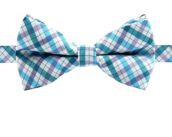 Image 1 of Blue Green Purple White Check Gingham Boys Ages 1-7 Wedding Boys Neck Bow Tie 