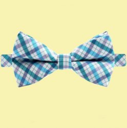 Blue Green Purple White Check Gingham Boys Ages 1-7 Wedding Boys Neck Bow Tie 