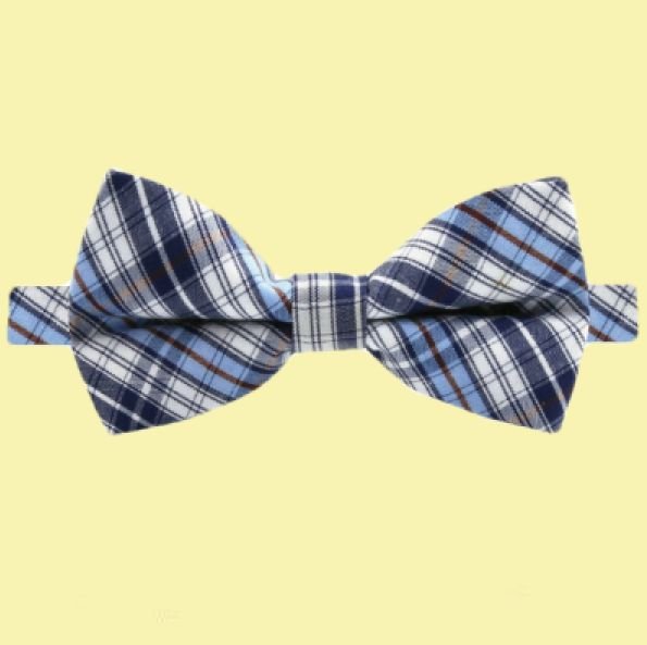 Image 0 of Blue White Brown Check Boys Ages 1-7 Wedding Boys Neck Bow Tie 