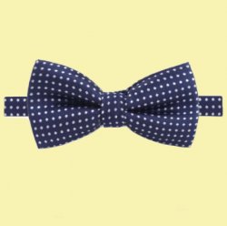 Midnight Blue White Polka Dot Boys Ages 1-7 Wedding Boys Neck Bow Tie 