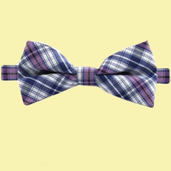 Image 0 of Blue White Violet Check Boys Ages 1-7 Wedding Boys Neck Bow Tie 
