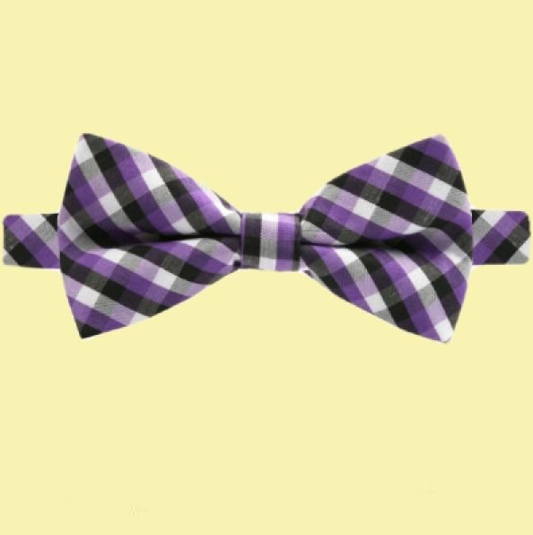 Image 0 of Black White Purple Check Boys Ages 1-7 Wedding Boys Neck Bow Tie 