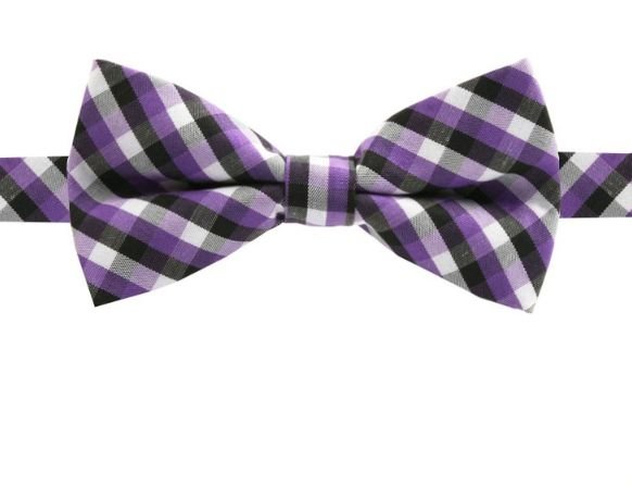 Image 1 of Black White Purple Check Boys Ages 1-7 Wedding Boys Neck Bow Tie 