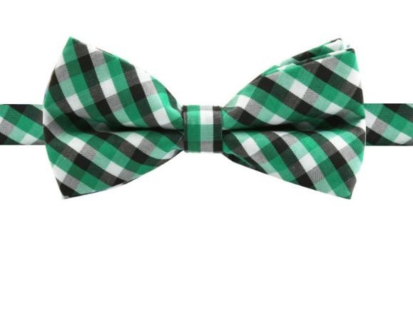 Image 1 of Black White Green Check Boys Ages 1-7 Wedding Boys Neck Bow Tie 