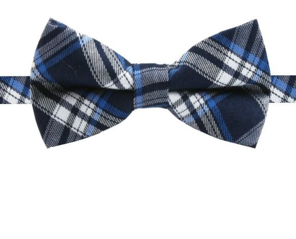 Image 1 of Navy Royal Blue White Plaid Boys Ages 1-7 Wedding Boys Neck Bow Tie 