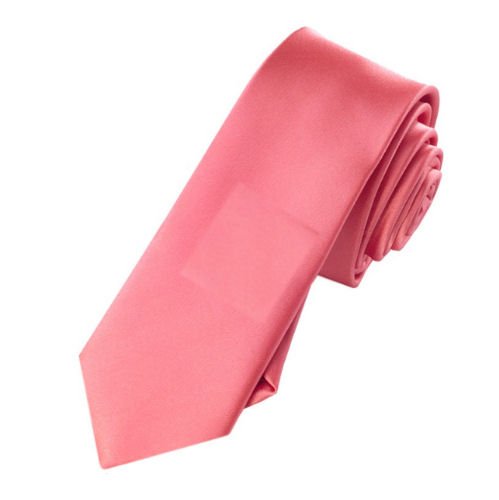 Image 1 of Dark Melon Pink Formal Groomsmen Groom Wedding Slim Skinny Mens Neck Tie 