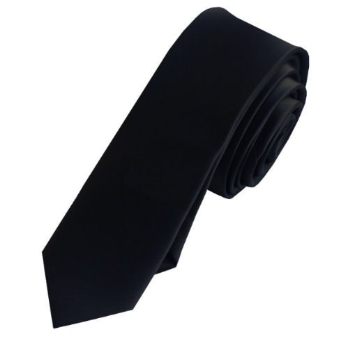 Image 1 of Jet Black Formal Groomsmen Groom Wedding Slim Skinny Mens Neck Tie 