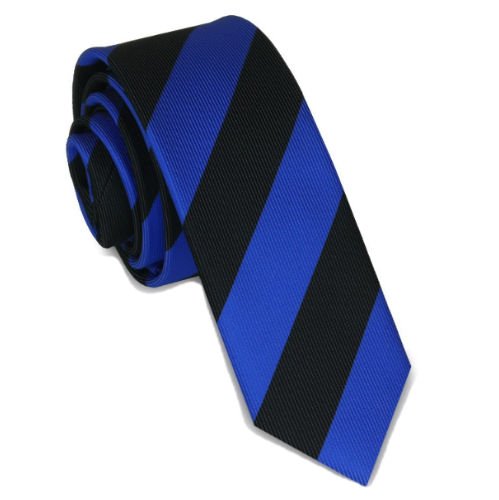 Image 1 of Black Royal Blue Stripes Groomsmen Groom Wedding Slim Skinny Mens Neck Tie 