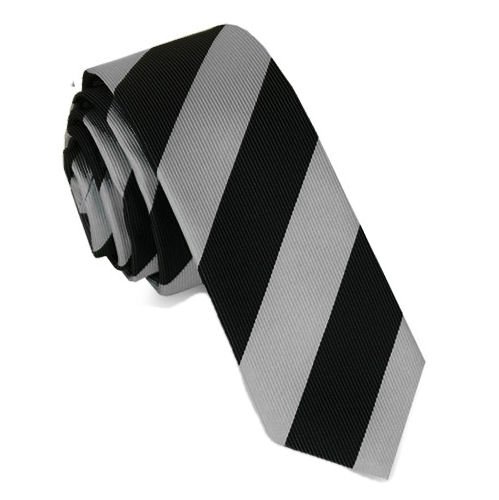 Image 1 of Black Grey Stripes Groomsmen Groom Wedding Slim Skinny Mens Neck Tie 