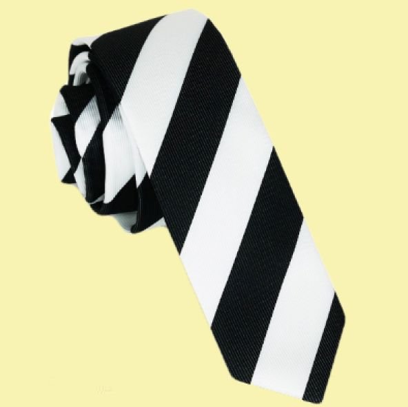 Image 0 of Black White Stripes Groomsmen Groom Wedding Slim Skinny Mens Neck Tie 