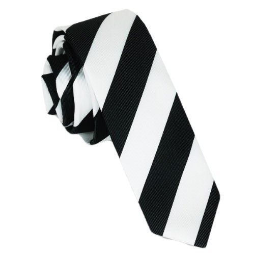 Image 1 of Black White Stripes Groomsmen Groom Wedding Slim Skinny Mens Neck Tie 