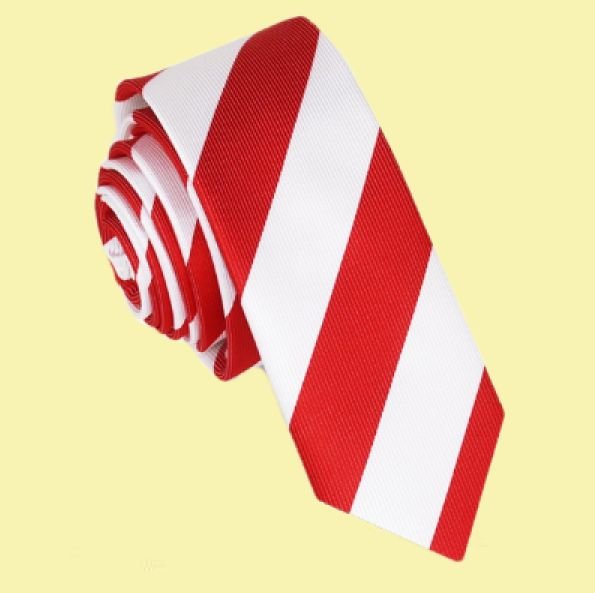 Image 0 of Cherry Red White Stripes Groomsmen Groom Wedding Slim Skinny Mens Neck Tie 