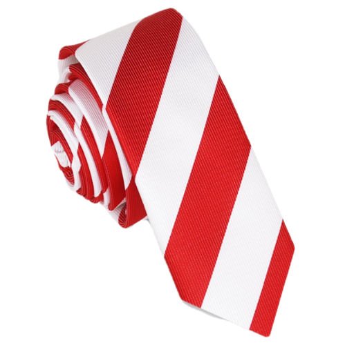 Image 1 of Cherry Red White Stripes Groomsmen Groom Wedding Slim Skinny Mens Neck Tie 