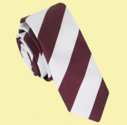 Burgundy White Stripes Groomsmen Groom Wedding Slim Skinny Mens Neck Tie 