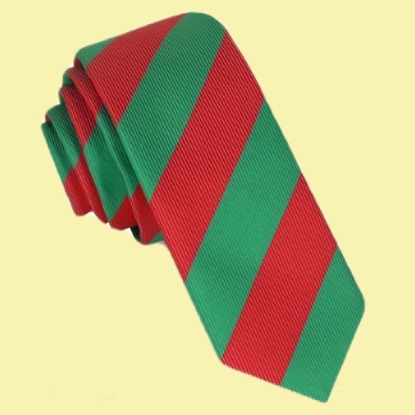 Image 0 of Cherry Red Green Stripes Groomsmen Groom Wedding Slim Skinny Mens Neck Tie 