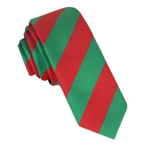 Image 1 of Cherry Red Green Stripes Groomsmen Groom Wedding Slim Skinny Mens Neck Tie 