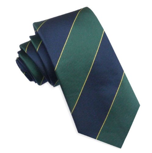 Image 1 of Blue Green Gold Stripes Groomsmen Groom Wedding Narrow Mens Neck Tie 