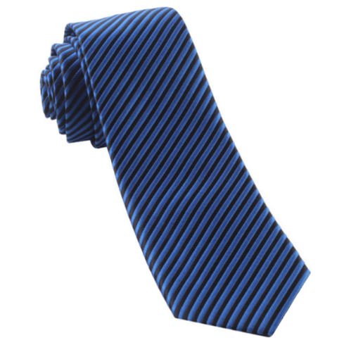 Image 1 of Blue Black Thin Stripes Groomsmen Groom Wedding Narrow Mens Neck Tie 