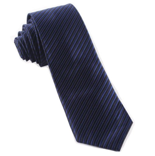 Image 1 of Navy Blue Black Thin Stripes Groomsmen Groom Wedding Narrow Mens Neck Tie 