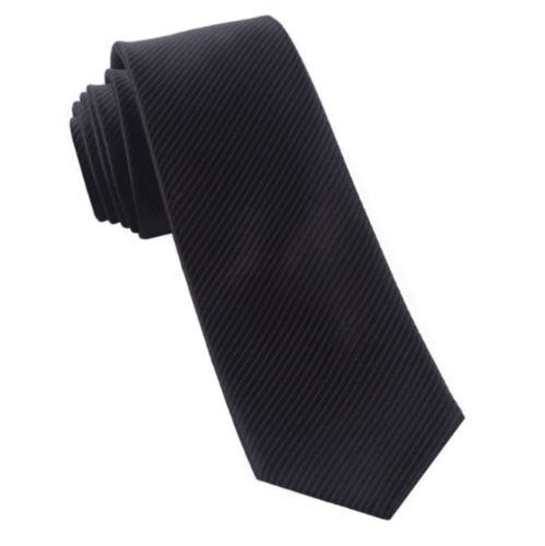 Image 1 of Jet Black Thin Stripes Groomsmen Groom Wedding Narrow Mens Neck Tie 