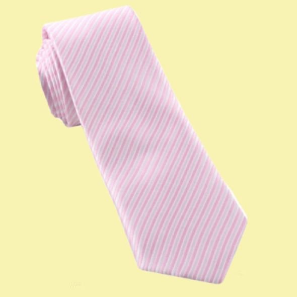 Image 0 of Baby Pink White Thin Stripes Groomsmen Groom Wedding Narrow Mens Neck Tie 