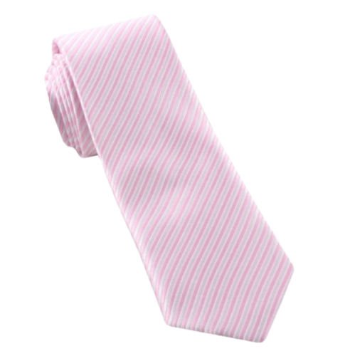 Image 1 of Baby Pink White Thin Stripes Groomsmen Groom Wedding Narrow Mens Neck Tie 