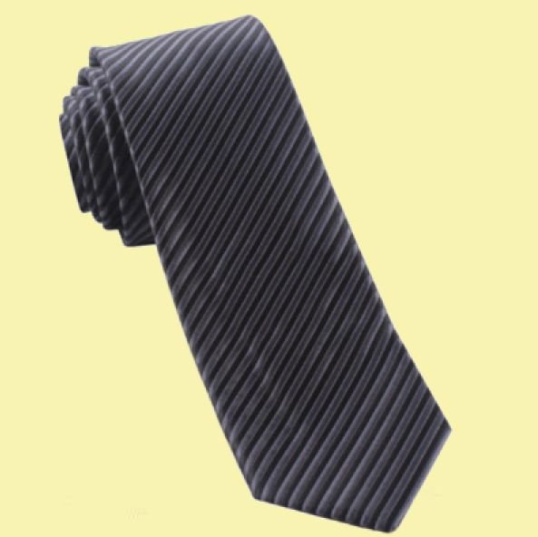Image 0 of Dark Grey Black Thin Stripes Groomsmen Groom Wedding Narrow Mens Neck Tie 