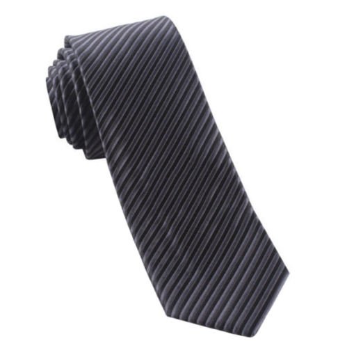 Image 1 of Dark Grey Black Thin Stripes Groomsmen Groom Wedding Narrow Mens Neck Tie 