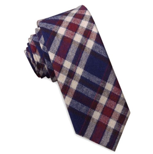 Image 1 of Blue Plum Cream Tartan Groomsmen Groom Wedding Slim Skinny Mens Neck Tie 