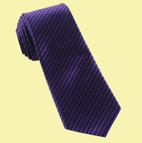 Image 0 of Cadbury Purple Black Thin Stripes Groomsmen Groom Wedding Narrow Mens Neck Tie 