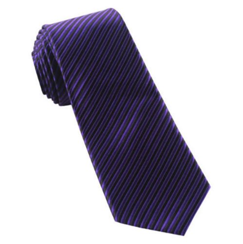 Image 1 of Cadbury Purple Black Thin Stripes Groomsmen Groom Wedding Narrow Mens Neck Tie 
