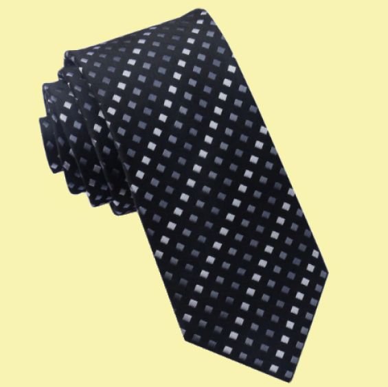 Image 0 of Grey White Squares Black Groomsmen Groom Wedding Slim Skinny Mens Neck Tie 