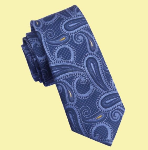 Image 0 of Blue Yellow Paisley Groomsmen Groom Wedding Slim Skinny Mens Neck Tie 