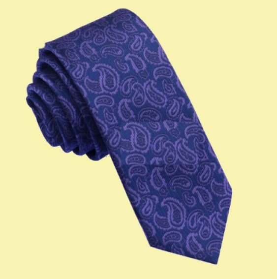 Image 0 of Navy Blue Purple Paisley Groomsmen Groom Wedding Slim Skinny Mens Neck Tie 