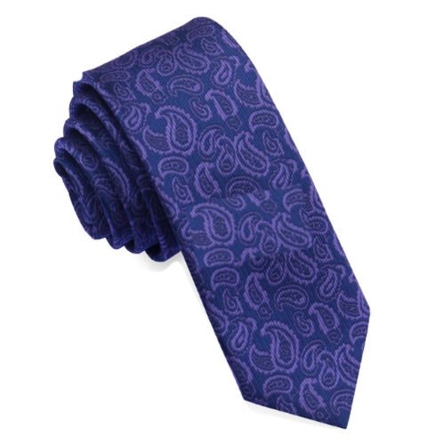 Image 1 of Navy Blue Purple Paisley Groomsmen Groom Wedding Slim Skinny Mens Neck Tie 