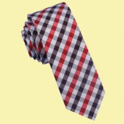 Burgundy Red White Check Groomsmen Groom Wedding Slim Skinny Mens Neck Tie 